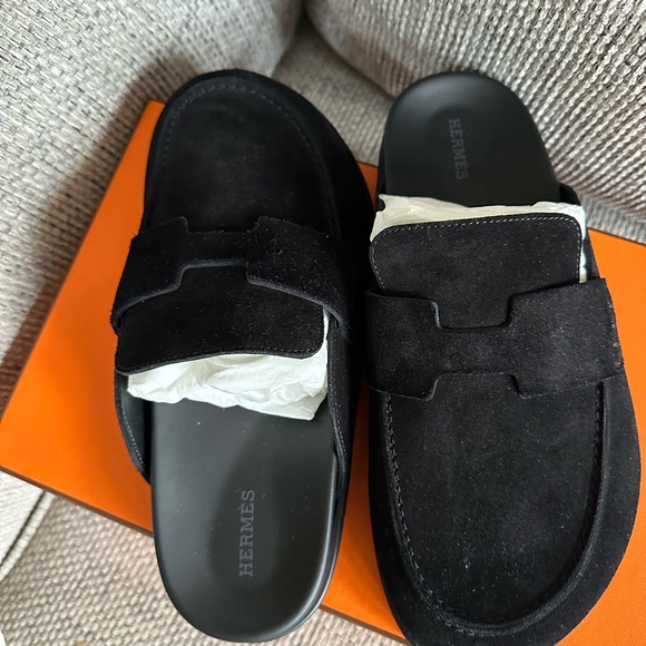 size 39EU NEW HERMES Black Suede Goatskin Women's Go Mule  w/ Receipt - Picture 2 of 15